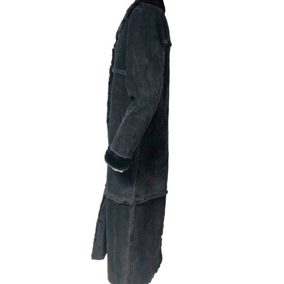 Vintage Y2K 2000s Express Black Suede Faux Shearling Long Heavy Coat - Picture 4 of 8